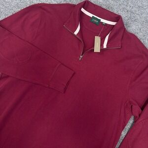 J.CREW Shirt Men XL Red Oarsman Half 1/2 Zip Rugby Pullover Elbow Patch NEW